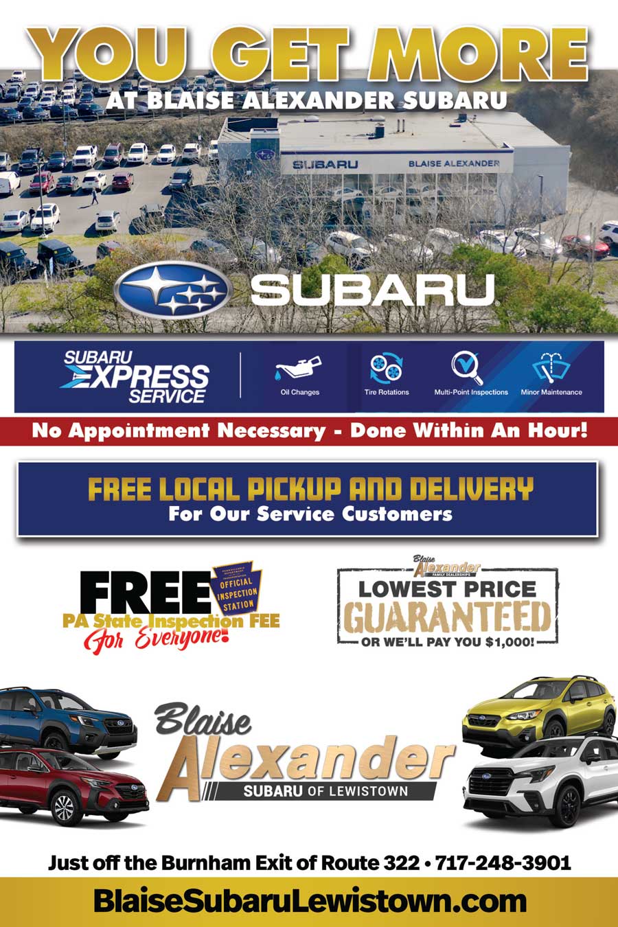 Blaise Alexander Subaru Lewistown <center>Blaise Alexander Subaru Lewistown | <b><a href="https://www.blaisesubarulewistown.com" target="_blank" rel="noopener noreferrer">CLICK HERE to view the website</a></b></center>